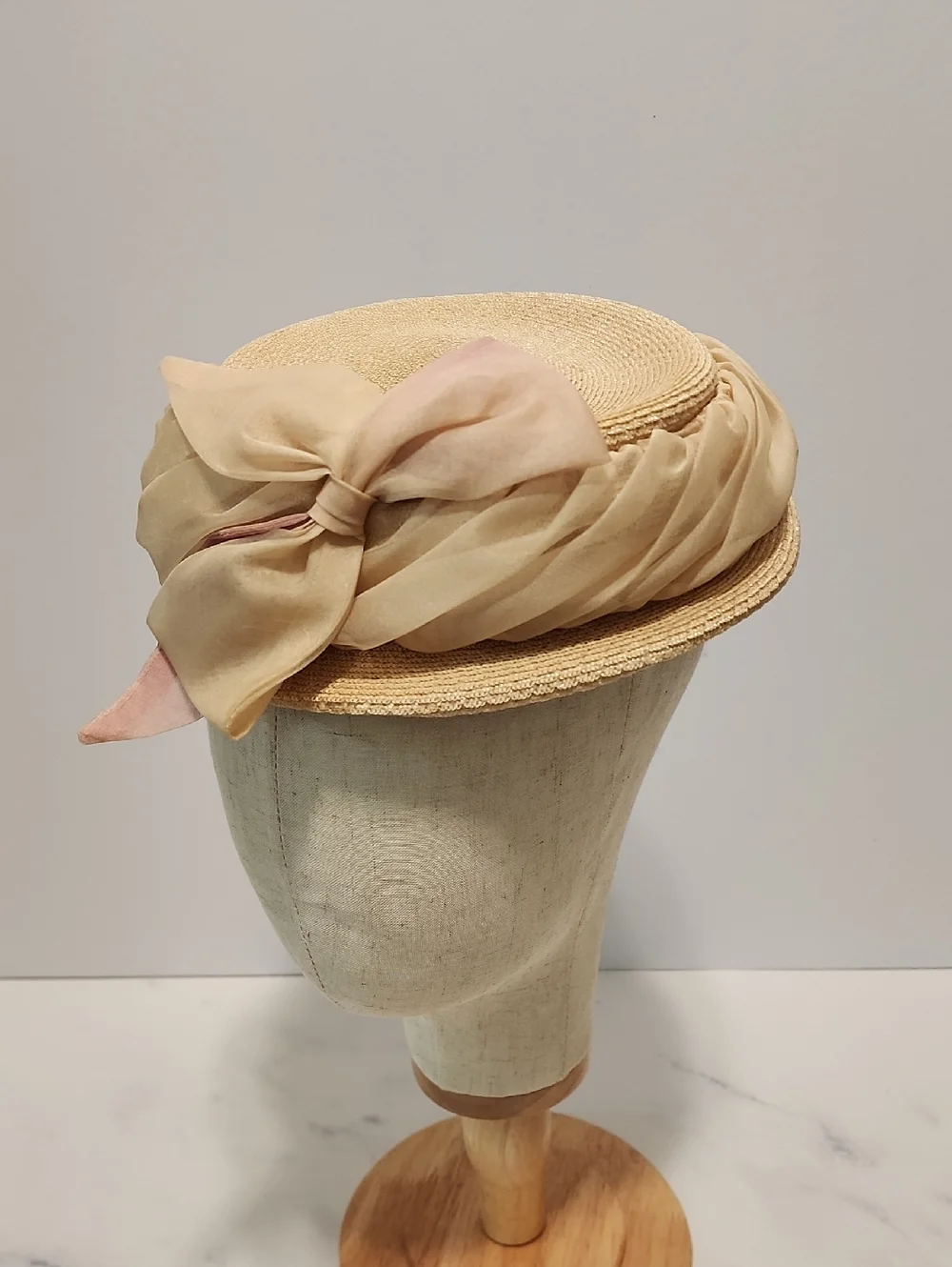 The J.L Hudson  Vintage Elegant Tan Women's Hat with Ribbon